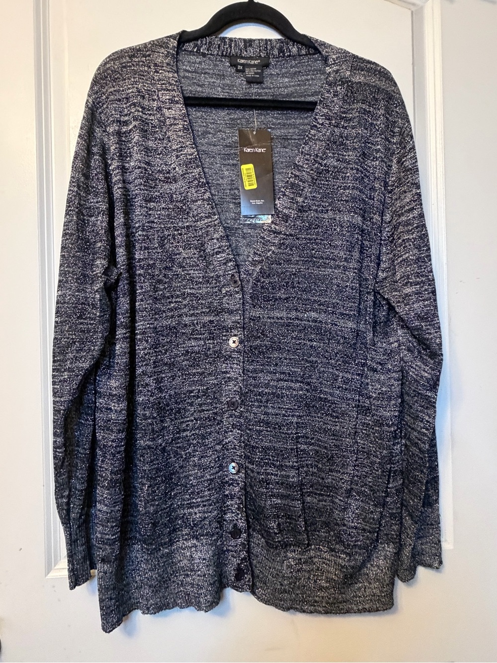 Karen Kane 2X Cardigan V-Neck Metallic Shimmer Throughout Button Front